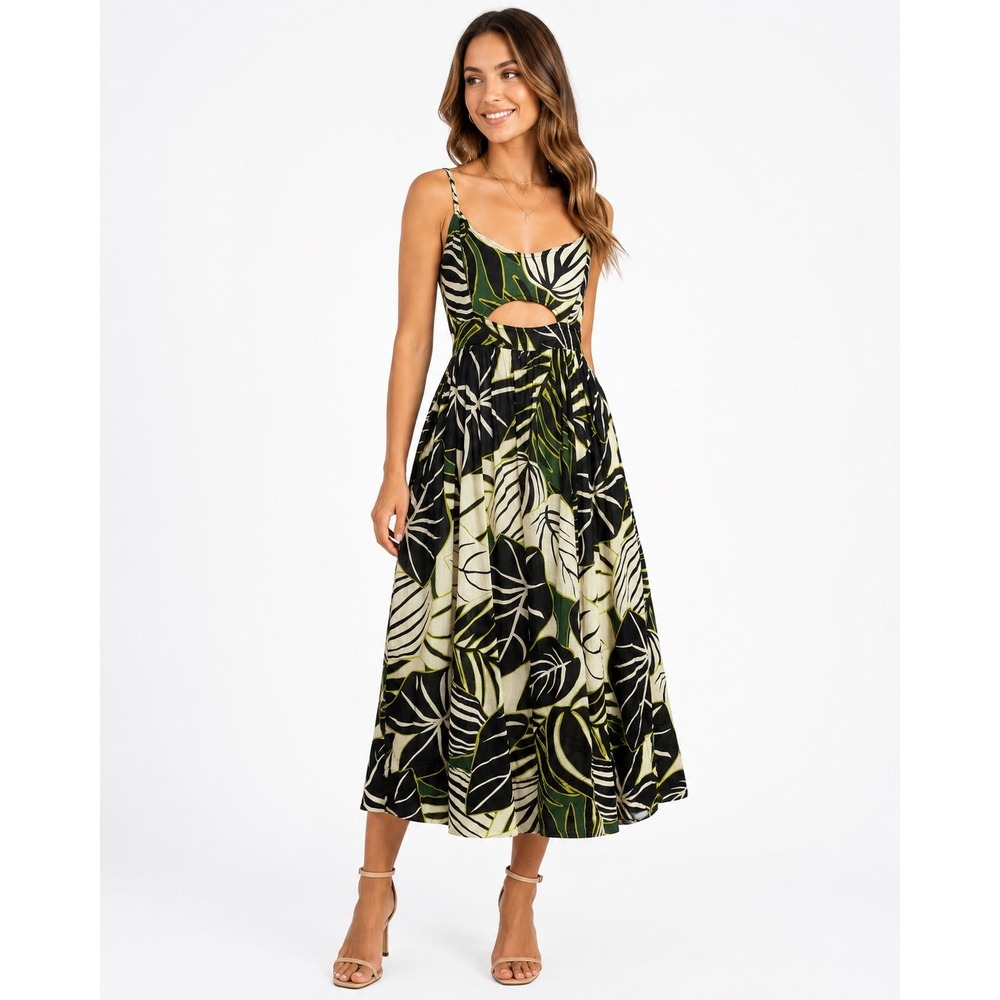 Joie Tropical Leaf‎ Print Cutout Maxi Dress Botanical Summer Vacation
